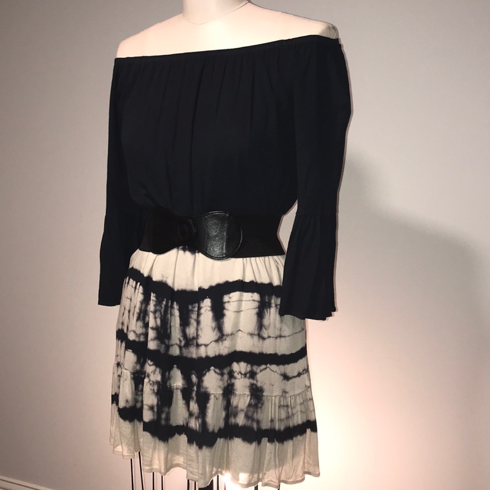 Tinley dark gray tie dye off shoulder dress▪️ sz L - Picture 3 of 8